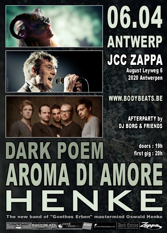 HENKE + AROMA DI AMORE + DARK POEM, Zappa, August Leyweg 6, Antwerp