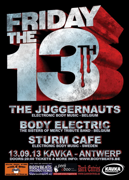 FRIDAY 13TH NIGHT WITH THE JUGGERNAUTS & BODY ELECTRIC + PARTY, Kavka - Antwerp