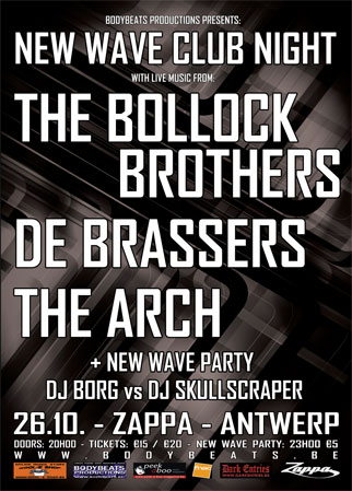 NEW WAVE CLUB NIGHT WITH THE BOLLOCK BROTHERS, DE BRASSERS & THE ARCH, Zappa, August Leyweg 6, 2060 Antwerp