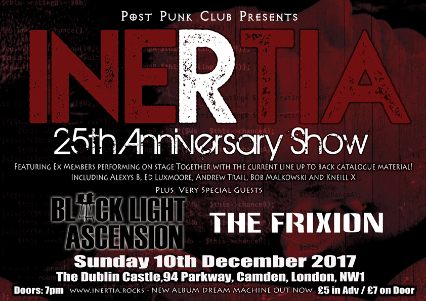 NEWS INERTIA: 25TH ANNIVERSARY SHOW IN LONDON 10.12.17 + video for single from new album out now