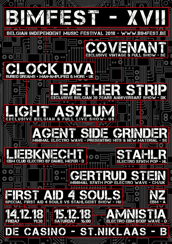 NEWS This weekend, BIMFEST 2018 kicks off with Covenant, Leaether Strip, Light Asylum, Clock Dva & Agent Side Grinder amongst others! NEWS This weekend, BIMFEST 2018 kicks off with Covenant, Leaether Strip, Light Asylum, Clock Dva & Agent Side Grinder amongst others!
